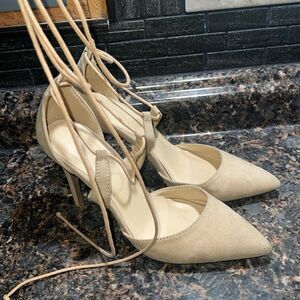 Beige tie up leg heel Charlotte Russe